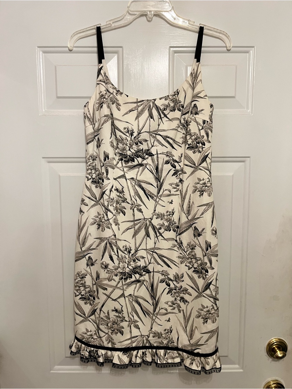 Vintage 90’s Maggy London Black & White Floral Slip Dress with Ruffle Hem